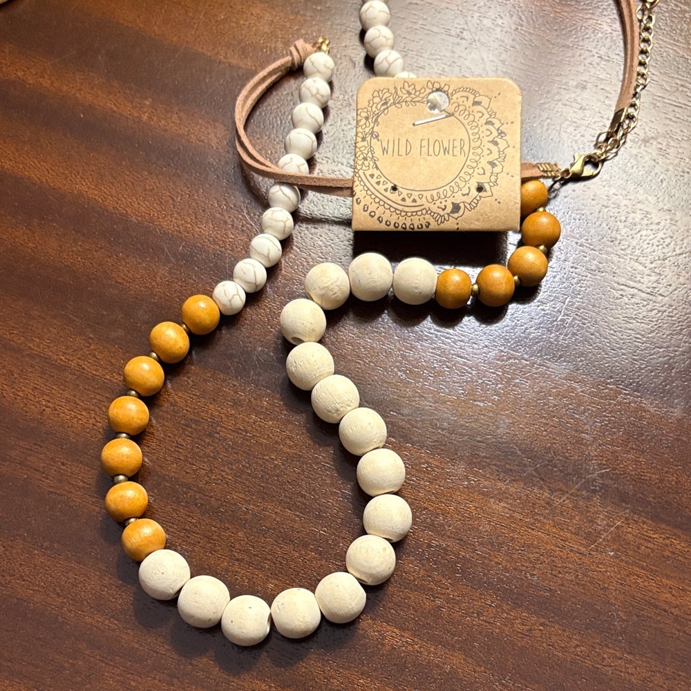 Wildflowers Two-Tone Cream & Mustard Beaded Necklace
